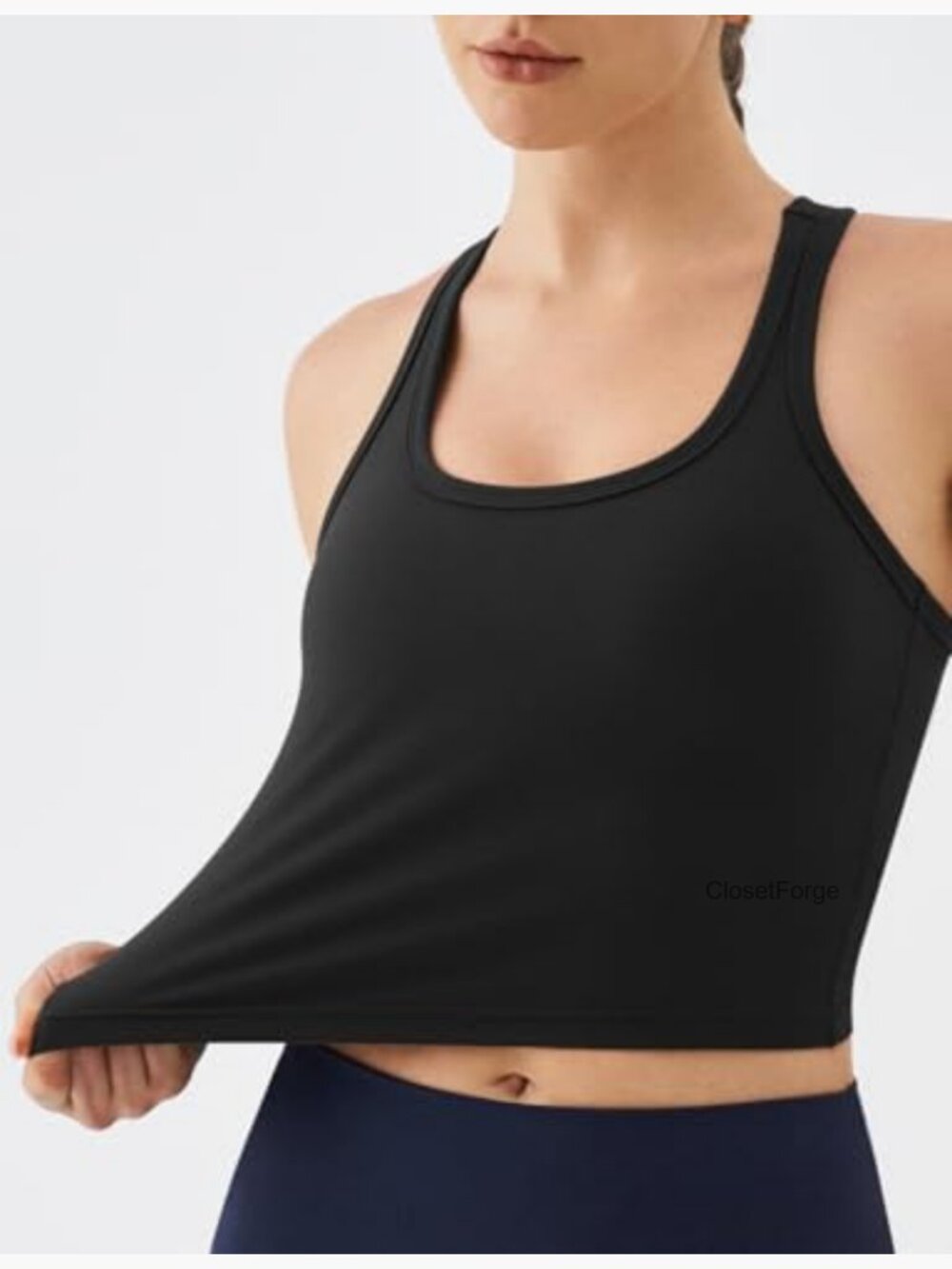 Racerback Crop Tank Top with Built-in Padding - Longline Sports Bra for Workout - Picture 5 of 7